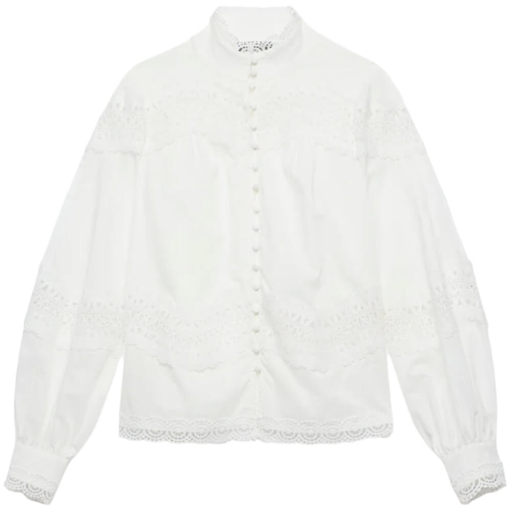 Mint Velvet White Cotton Lace Detail Blouse